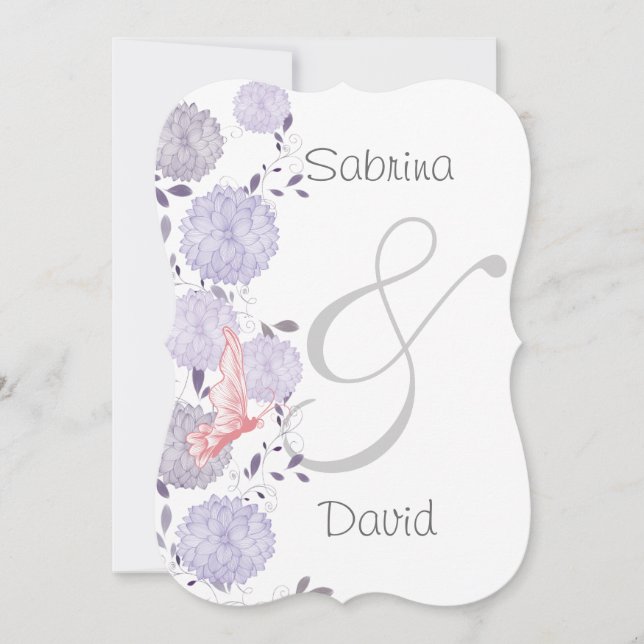 Invitación Mariposas y Boda de crisantemo de lavanda (Anverso)