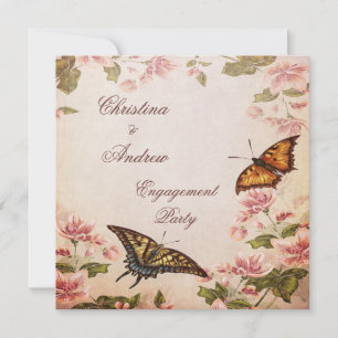 Invitación Mariposas y compromiso de flor de almendro vintage