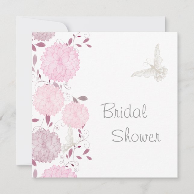 Invitación Mariposas y crisantemas rosados duchas de novias (Anverso)