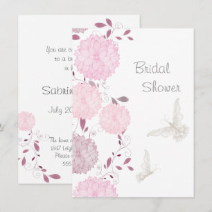 Invitación Mariposas y crisantemas rosados duchas de novias