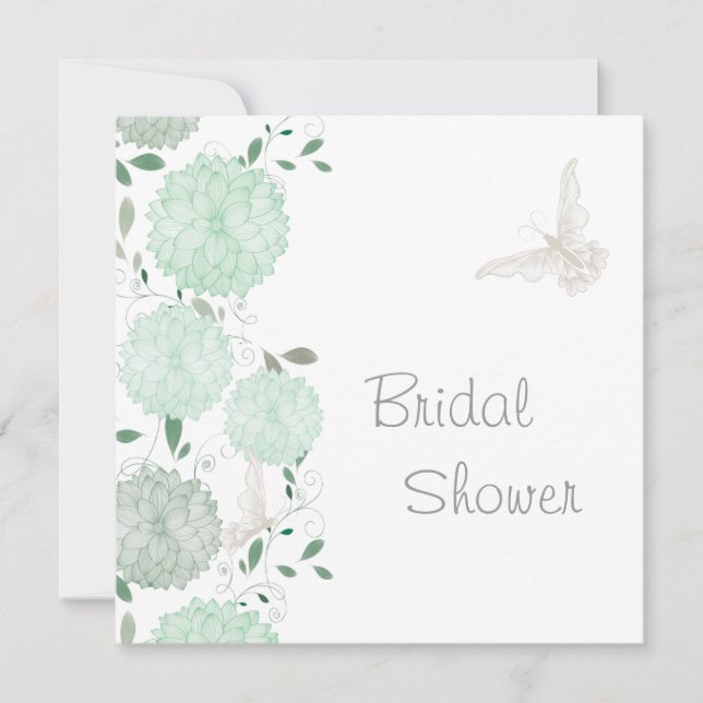 Invitación Mariposas y crisantemas verdes Ducha de novias (Anverso)