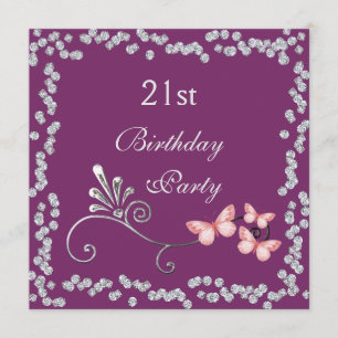 Invitación Mariposas y diamantes de moda Cumpleaños 21