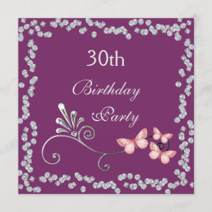 Invitación Mariposas y diamantes de Moda cumpleaños número 30