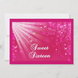 Invitación Mariposas y estrellas dulces dieciséis rosadas