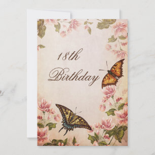 Invitación Mariposas y flor de almendro vintage Cumpleaños 18