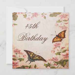 Invitación Mariposas y flor de almendro vintage Cumpleaños 45