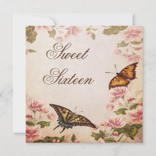 Invitación Mariposas y flor de almendro vintage Cumpleaños Du