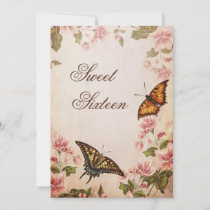 Invitación Mariposas y Flor de Almendro Vintage Dulces 16