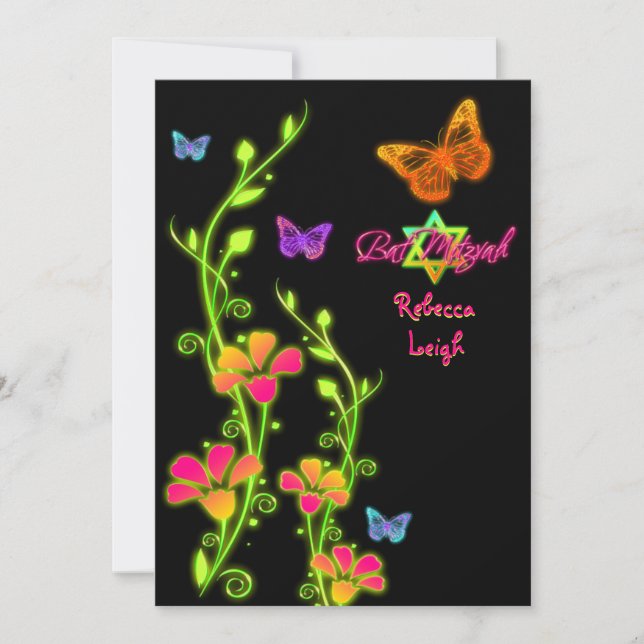 Invitación Mariposas y flores de Neon invitan a 2 (Anverso)