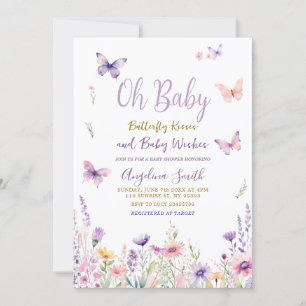 Invitación Mariposas y flores púrpura ducha bebé