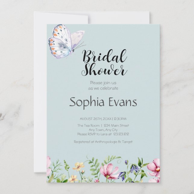 Invitación Mariposas y Flores Silvestres Despedida de Soltera (Anverso)