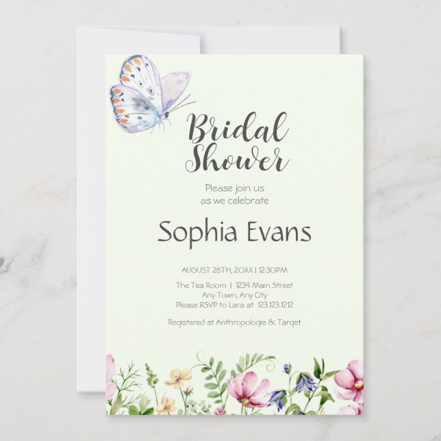 Invitación Mariposas y Flores Silvestres Despedida de Soltera (Anverso)