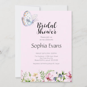 Invitación Mariposas y flores silvestres ducha de novia rosa
