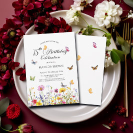 Invitación Mariposas y flores silvestres Elegante cumpleaños