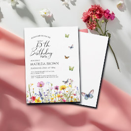 Invitación Mariposas y flores silvestres Elegante cumpleaños