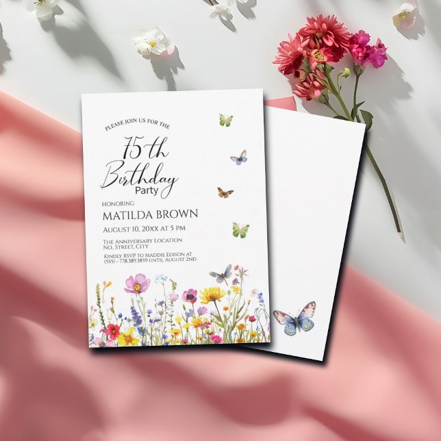 Invitación Mariposas y flores silvestres Elegante cumpleaños  (Subido por el creador)
