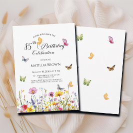 Invitación Mariposas y flores silvestres Elegante cumpleaños