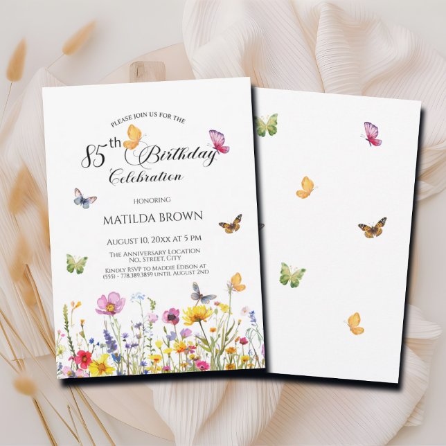 Invitación Mariposas y flores silvestres Elegante cumpleaños  (Subido por el creador)