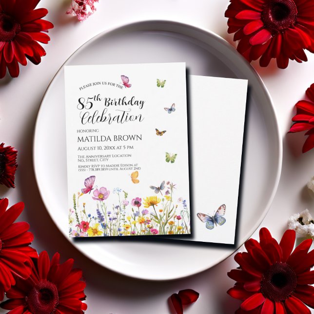 Invitación Mariposas y flores silvestres Elegante cumpleaños  (Subido por el creador)