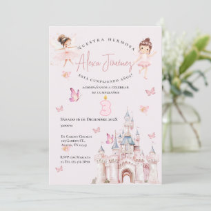 Invitación Mariposas y princesas en tercer cumpleaños en espa