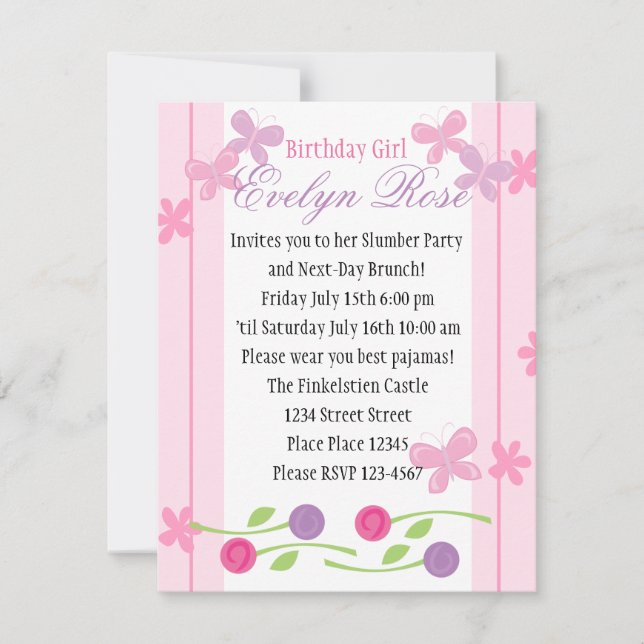 Invitación Mariposas y Rosas (Anverso)