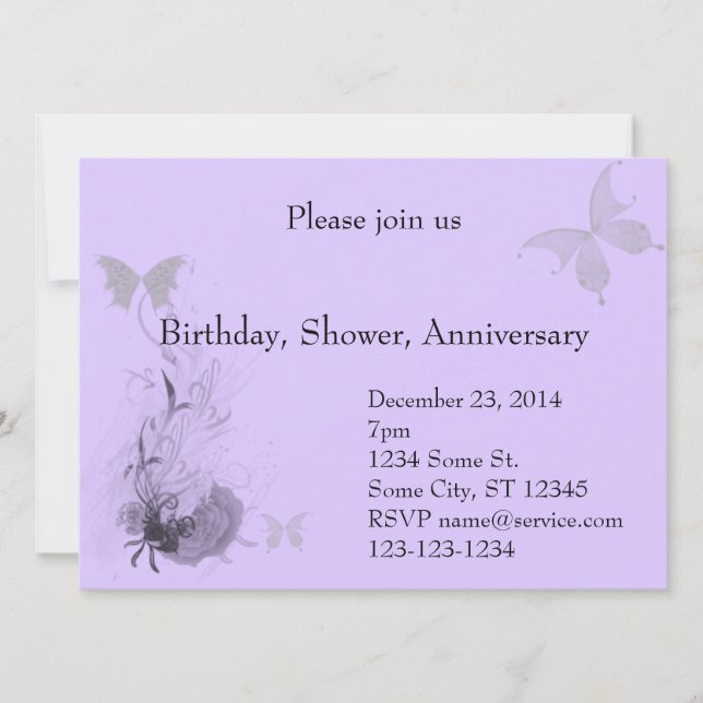 Invitación Mariposas y Rosas elegantes (Anverso)