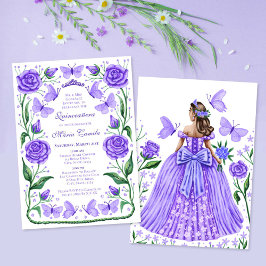 Invitación Mariposas y Rosas Lilac Princesa Quinceanera