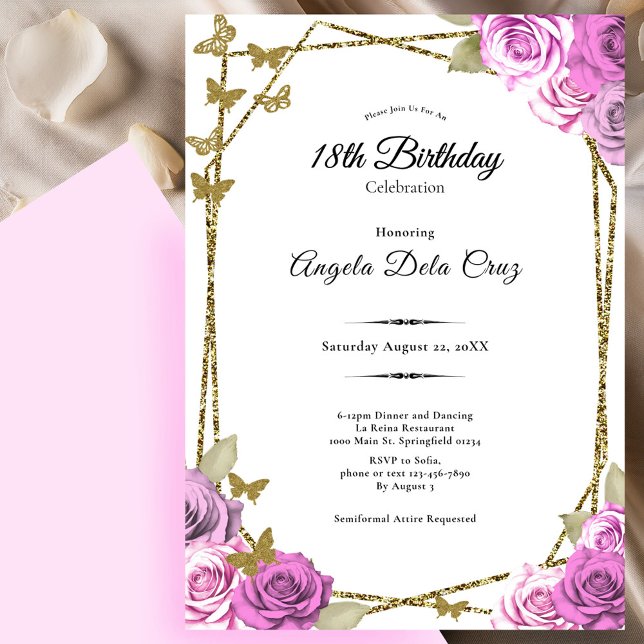 Invitación Mariposas y Rosas Rosadas Cumpleaños 18º Debut (Subido por el creador)