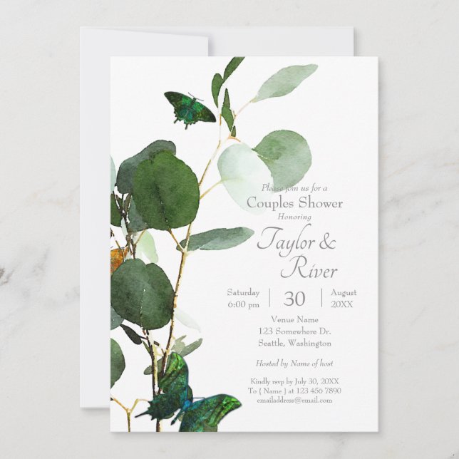 Invitación Mariposas y Verde Acuarela (Anverso)