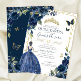 Invitación Mariposas y vestidos florales azules de la Marina 