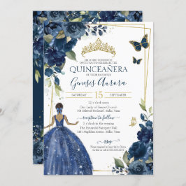 Invitación Mariposas y vestidos florales azules de la Marina 