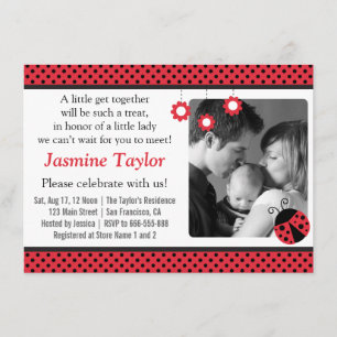 Invitación Mariquita Adorable, Lunares Rojos y Negros Fiesta