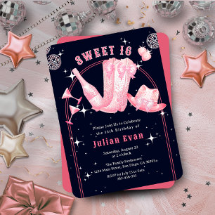 Invitación Mariquita de vaca espumosa azul y dulce rosa 16 cu