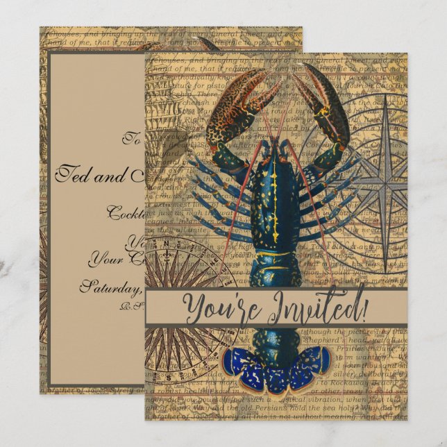 Invitación Marisco de langosta Maine Classic Ocean (Anverso / Reverso)