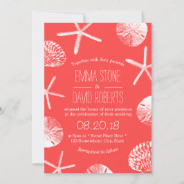 Invitación Mariscos de Coral Rojo Starfish & Seashells