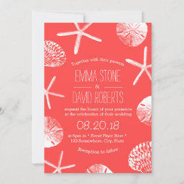 Invitación Mariscos de Coral Rojo Starfish & Seashells