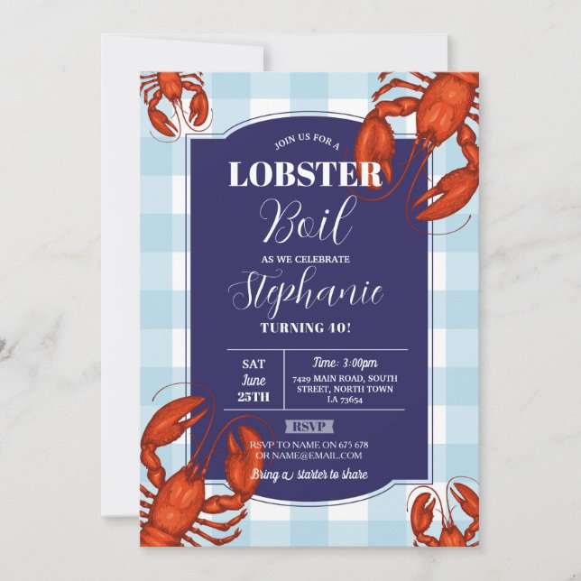Invitación Mariscos de la Marina de Cumpleaños de Boil de Bog (Anverso)