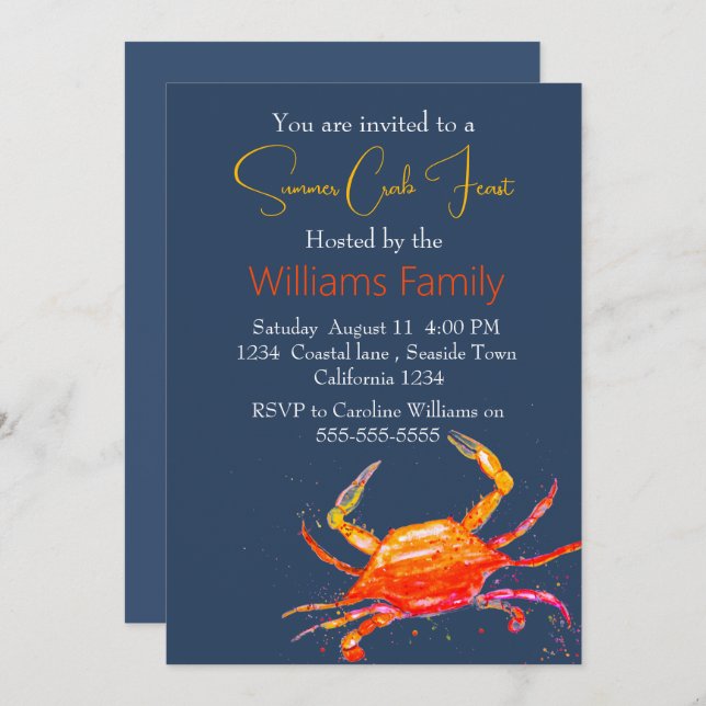 Invitación Mariscos Náuticos Costeros De Playa De Cangrejo (Anverso / Reverso)