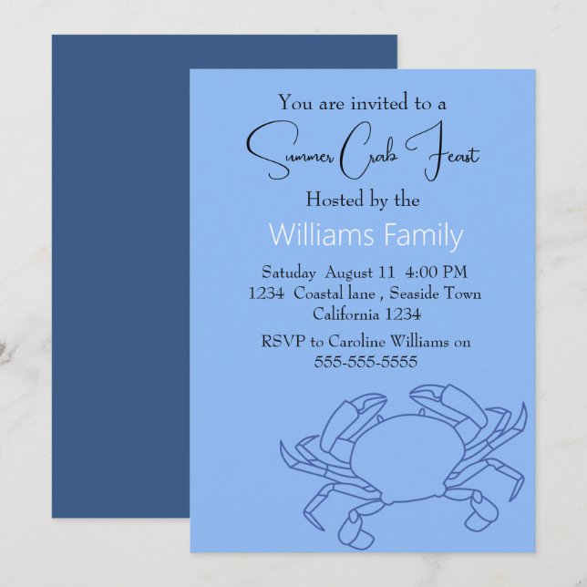 Invitación Mariscos Náuticos Costeros De Playa De Cangrejo (Anverso / Reverso)