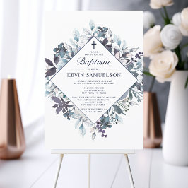 Invitación Marisma azul acuarela bautizo niño cristiano