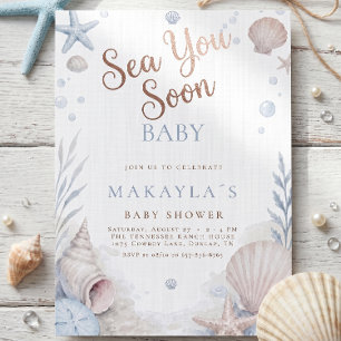 Invitación Marítimo Seashell Te Veré Pronto Baño de Niño