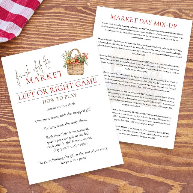Invitación Market Left Or Right Bridal Shower Game card (View of both sides)