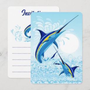Invitación Marlín Azul Saltando fuera del Océano