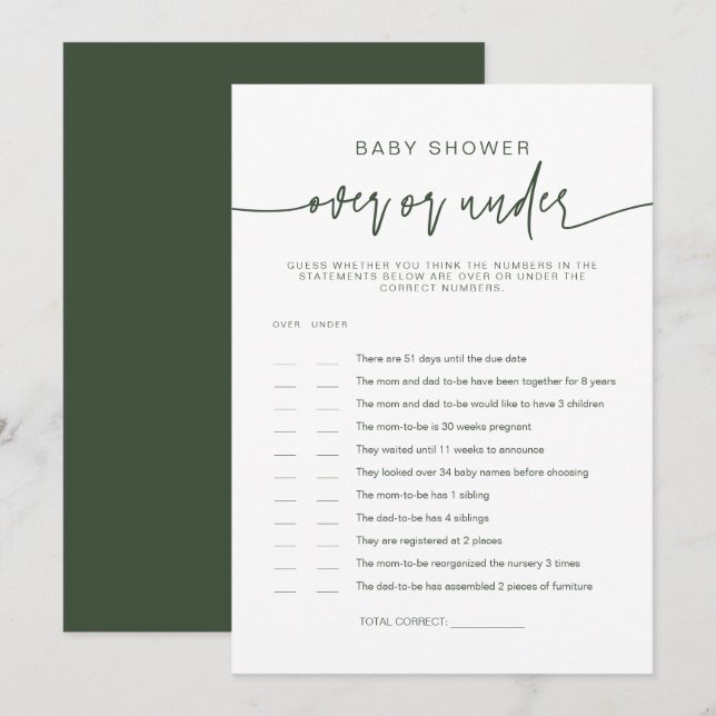 Invitación MARLO Bohemian Green sobre el juego de Baby Shower (Anverso / Reverso)