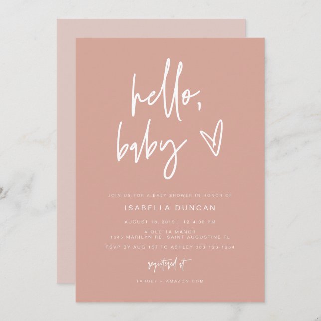 Invitación MARLO Bohemian Rubor Hello Baby Baby Shower (Anverso / Reverso)