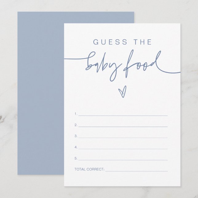 Invitación MARLO Boho Dusty Blue adivina el juego de la comid (Anverso / Reverso)