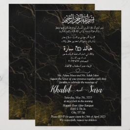 Invitación Mármol Árabe Musulmán Negro y Dorado