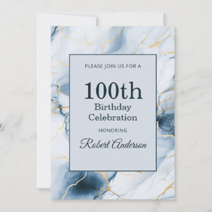 Invitación Mármol Azul Claro Cumpleaños 100
