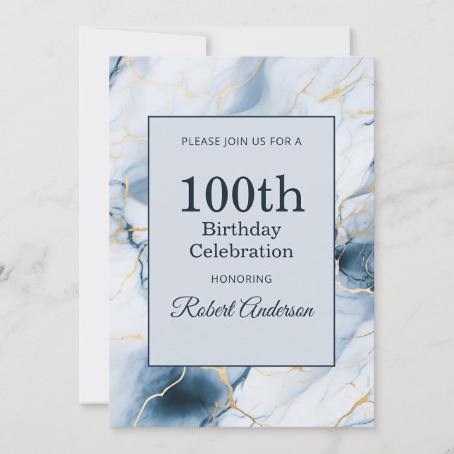 Invitación Mármol Azul Claro Cumpleaños 100 (Anverso)