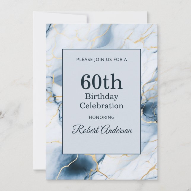 Invitación Mármol Azul Claro Cumpleaños 60 (Anverso)